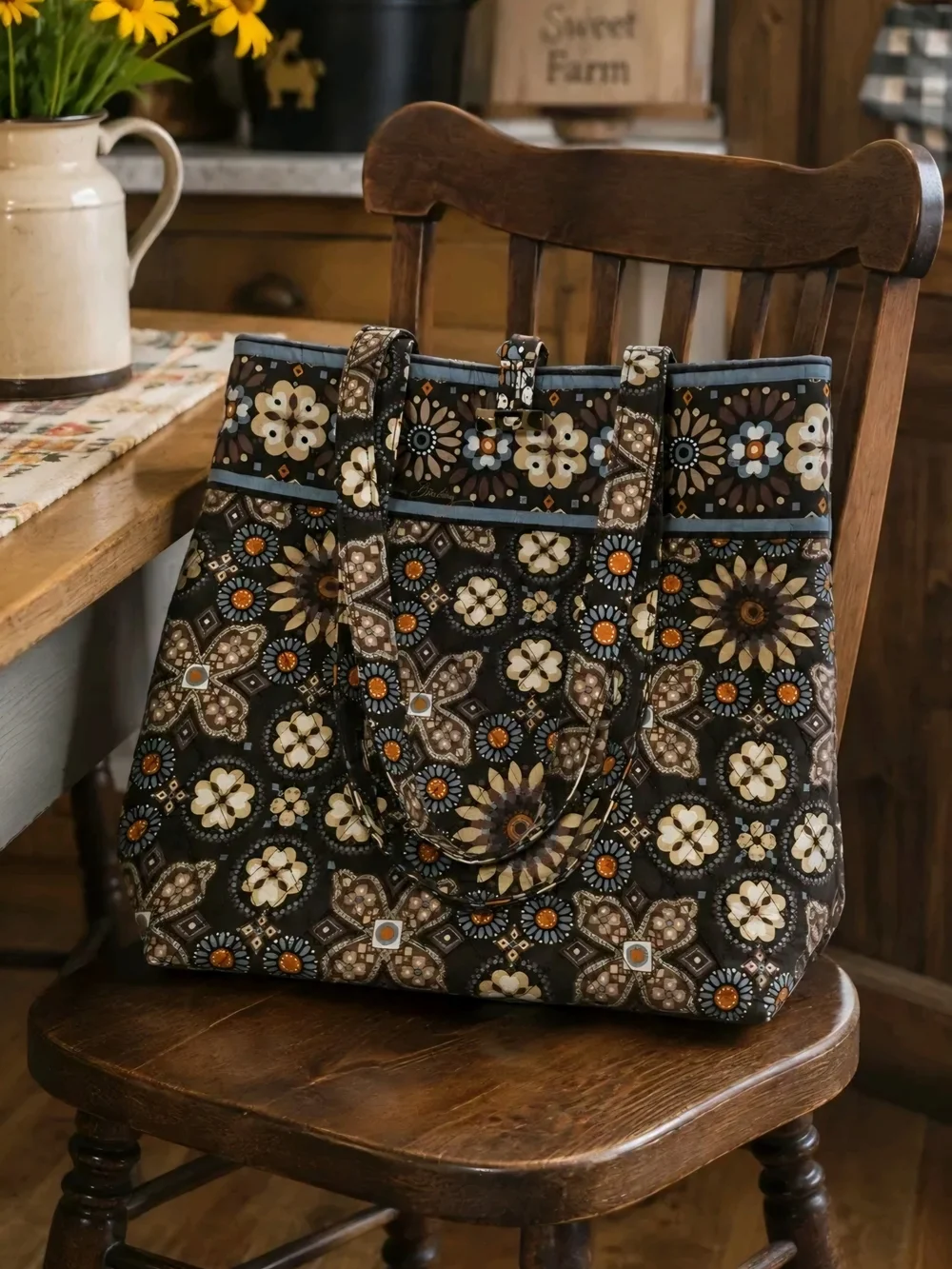 Quilted Floral Tote Bag Brown-Vera Bradley